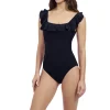 Clearance Profile by Gottex Square Neck Ruffle Black or Navy Full Coverage | Bikinis